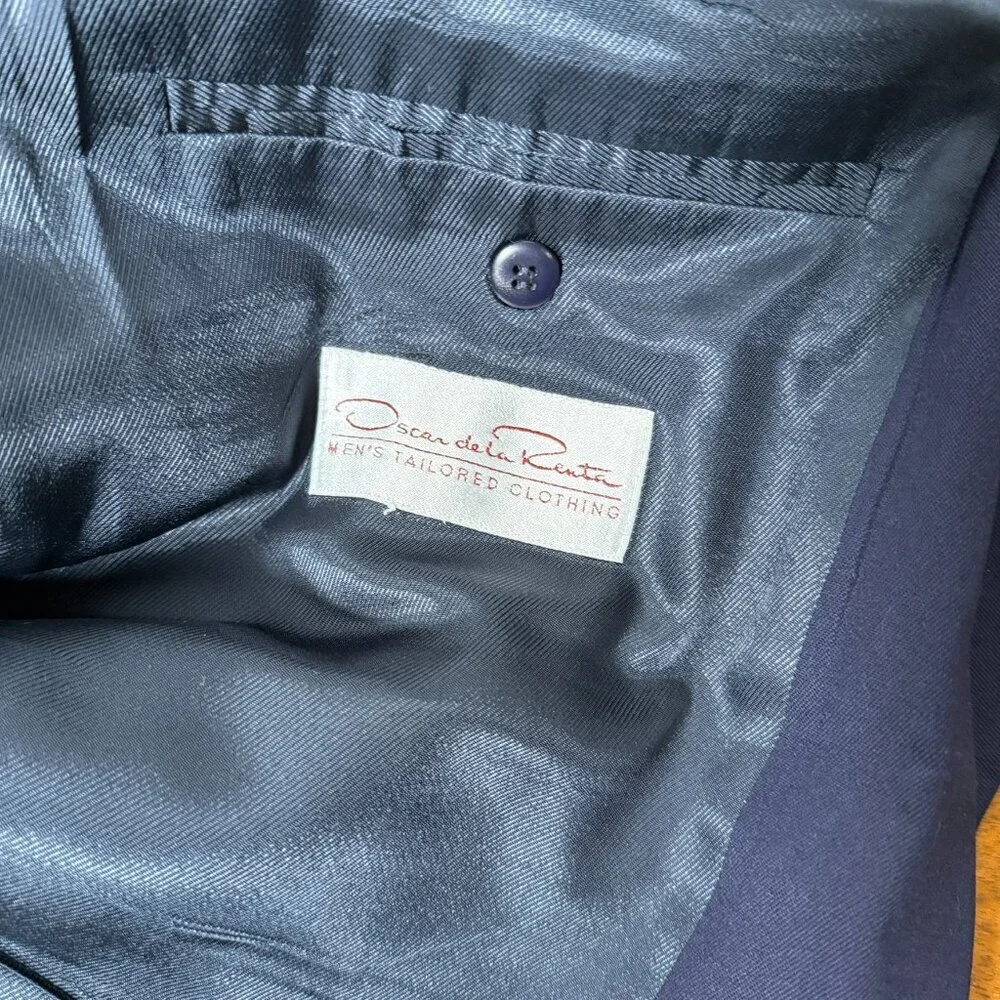 Oscar De La Renta Men's 48L Navy 100% Wool Blazer Button Front